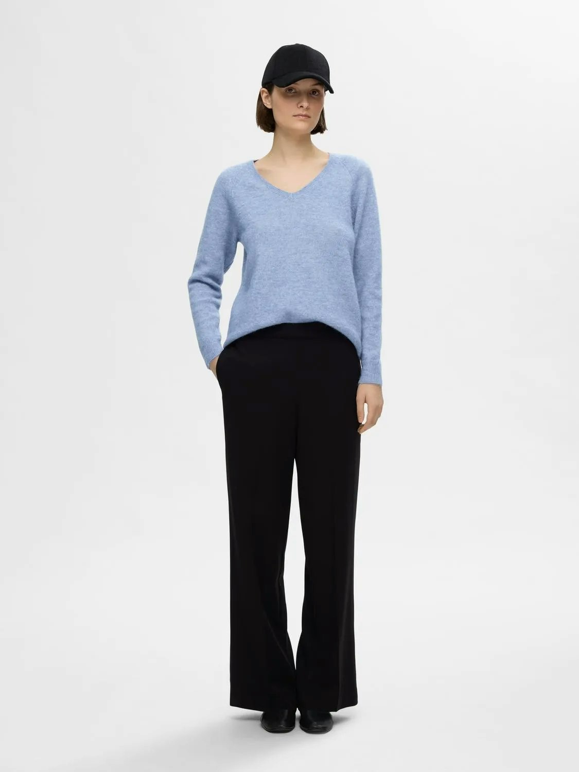 Selected Femme - SLFLULU NEW LS KNIT V-NECK B NOOS (Endless Sky Melange)