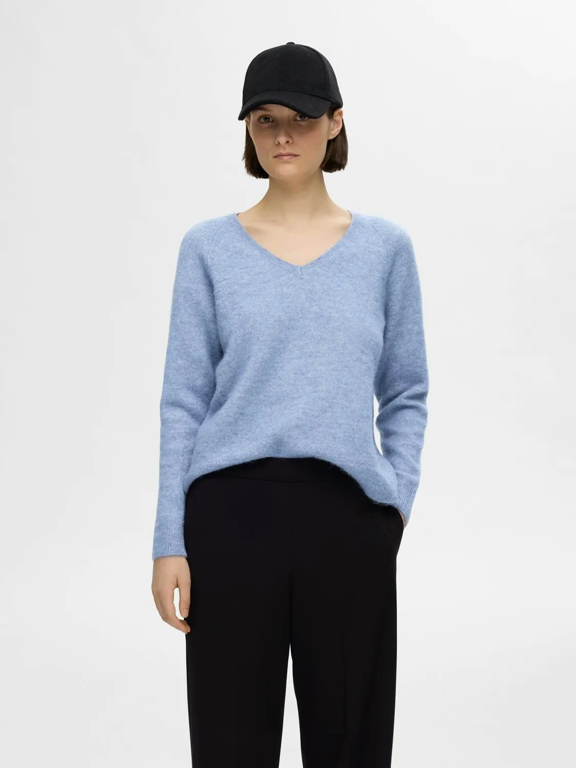 Selected Femme - SLFLULU NEW LS KNIT V-NECK B NOOS (Endless Sky Melange)