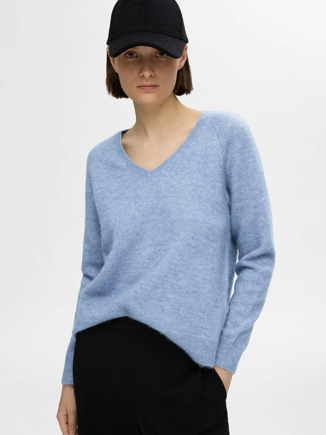 Selected Femme - SLFLULU NEW LS KNIT V-NECK B NOOS (Endless Sky Melange)