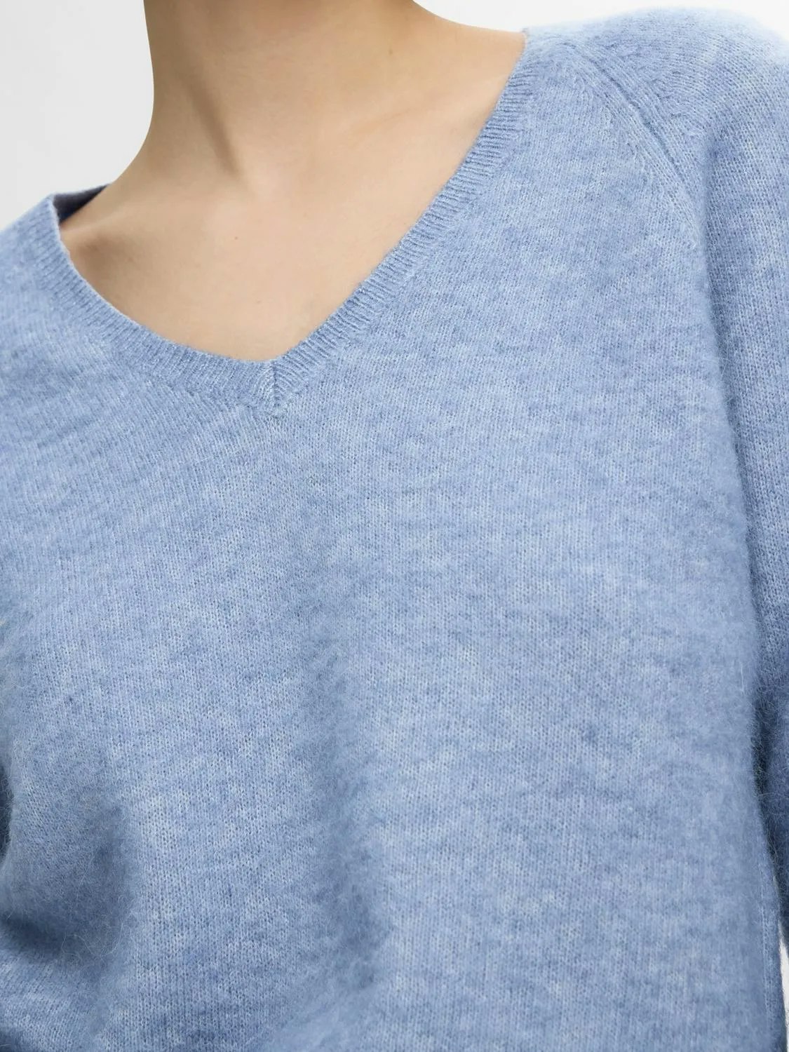 Selected Femme - SLFLULU NEW LS KNIT V-NECK B NOOS (Endless Sky Melange)