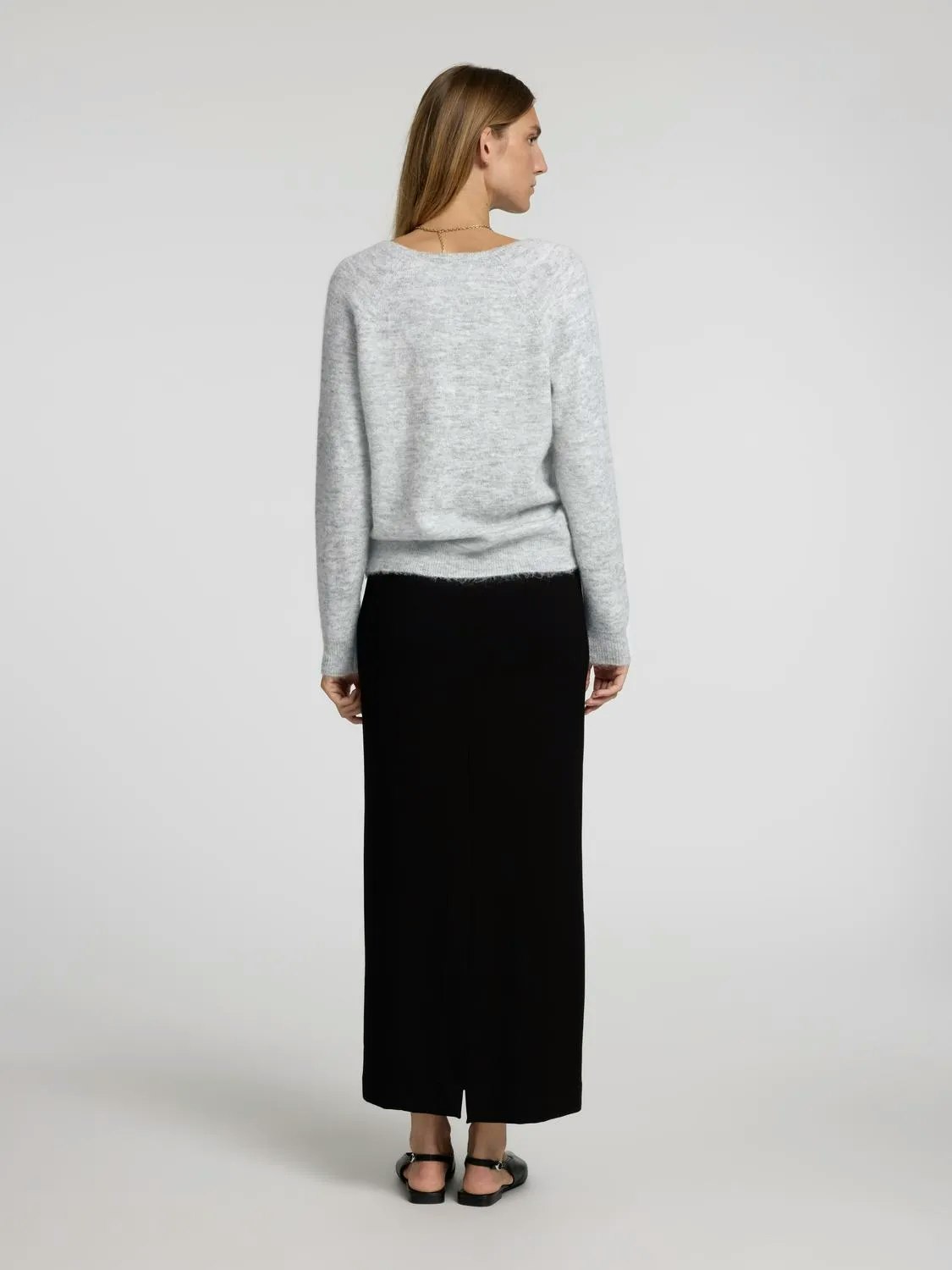 Selected Femme - SLFLULU NEW LS KNIT V-NECK B NOOS (Light Grey Melange)