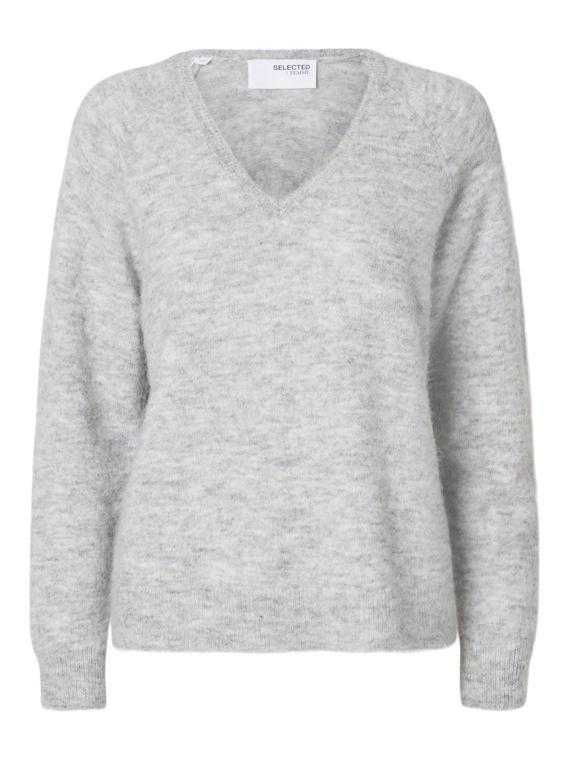 Selected Femme - SLFLULU NEW LS KNIT V-NECK B NOOS (Light Grey Melange)