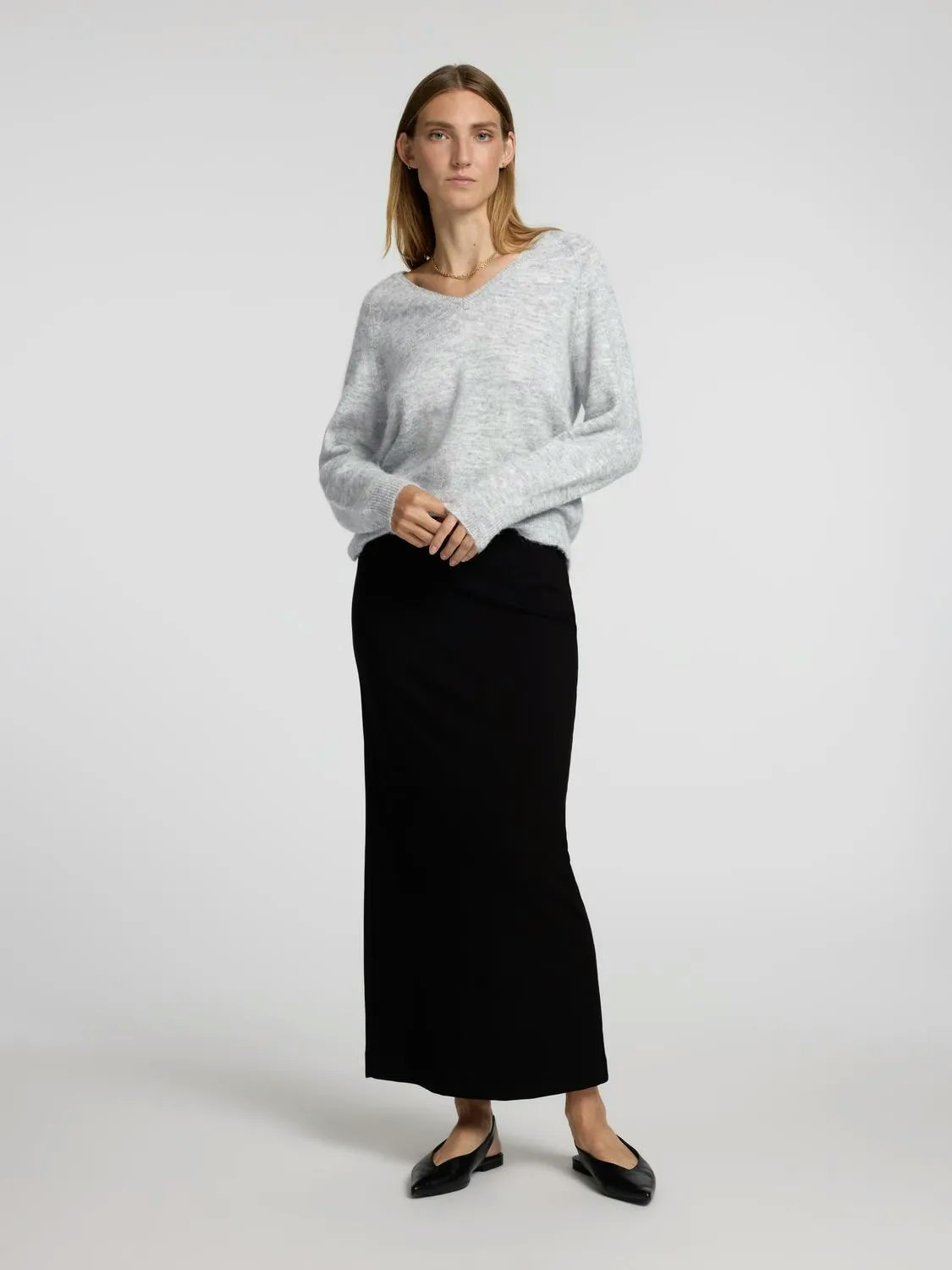 Selected Femme - SLFLULU NEW LS KNIT V-NECK B NOOS (Light Grey Melange)
