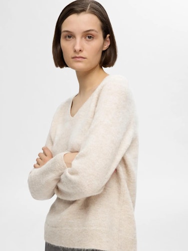 Selected Femme - SLFLULU NEW LS KNIT V-NECK B NOOS (Birch Melange)