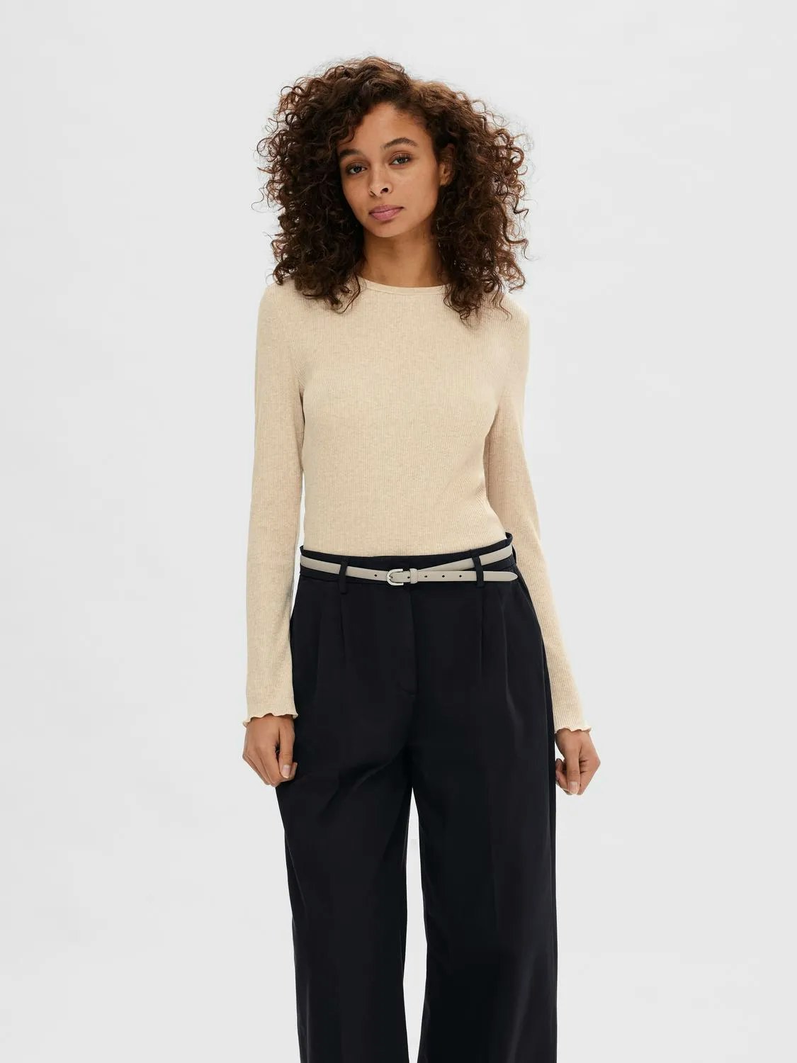 Selected Femme - SLFANNA LS CREW NECK TEE S NOOS (Oatmeal)
