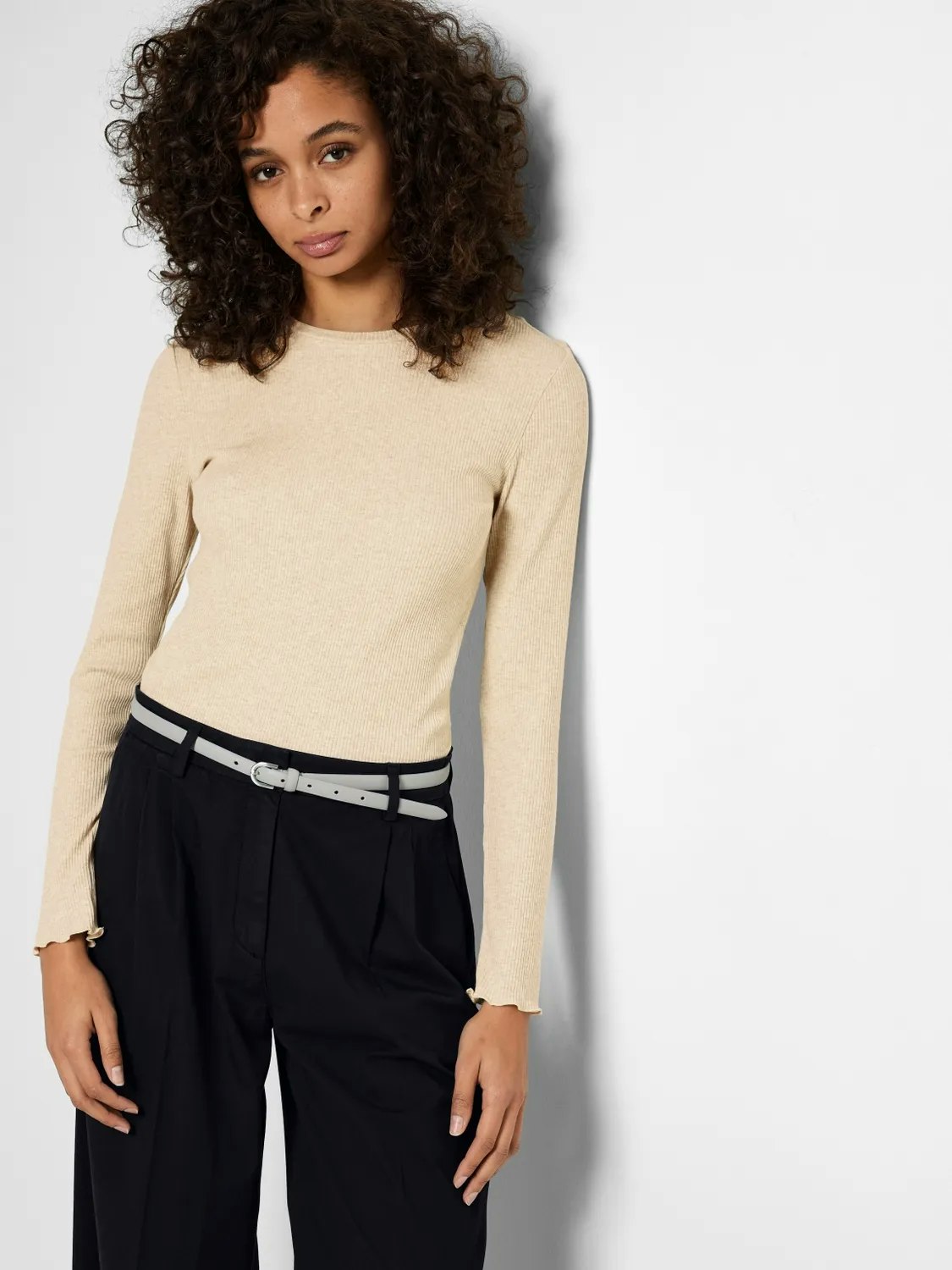 Selected Femme - SLFANNA LS CREW NECK TEE S NOOS (Oatmeal)