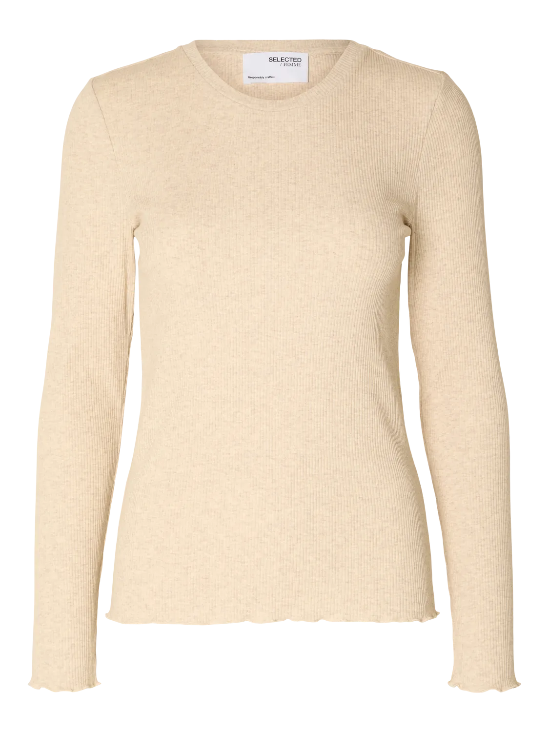Selected Femme - SLFANNA LS CREW NECK TEE S NOOS (Oatmeal)
