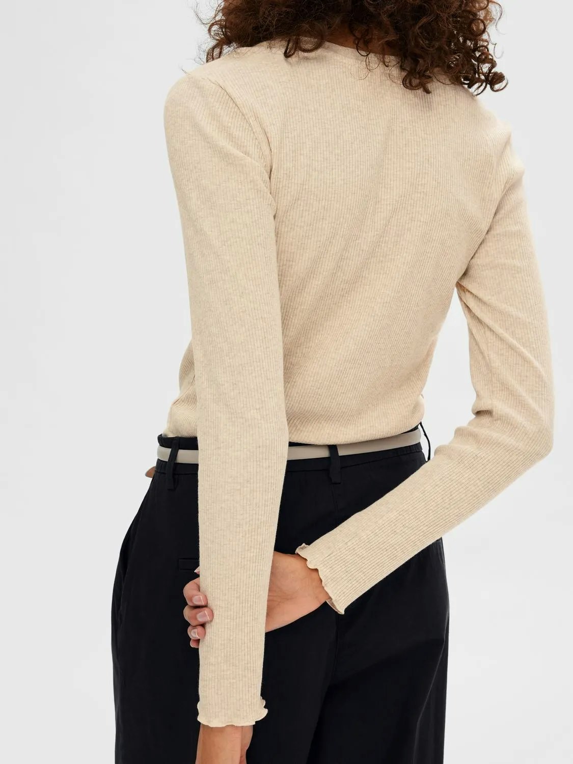 Selected Femme - SLFANNA LS CREW NECK TEE S NOOS (Oatmeal)
