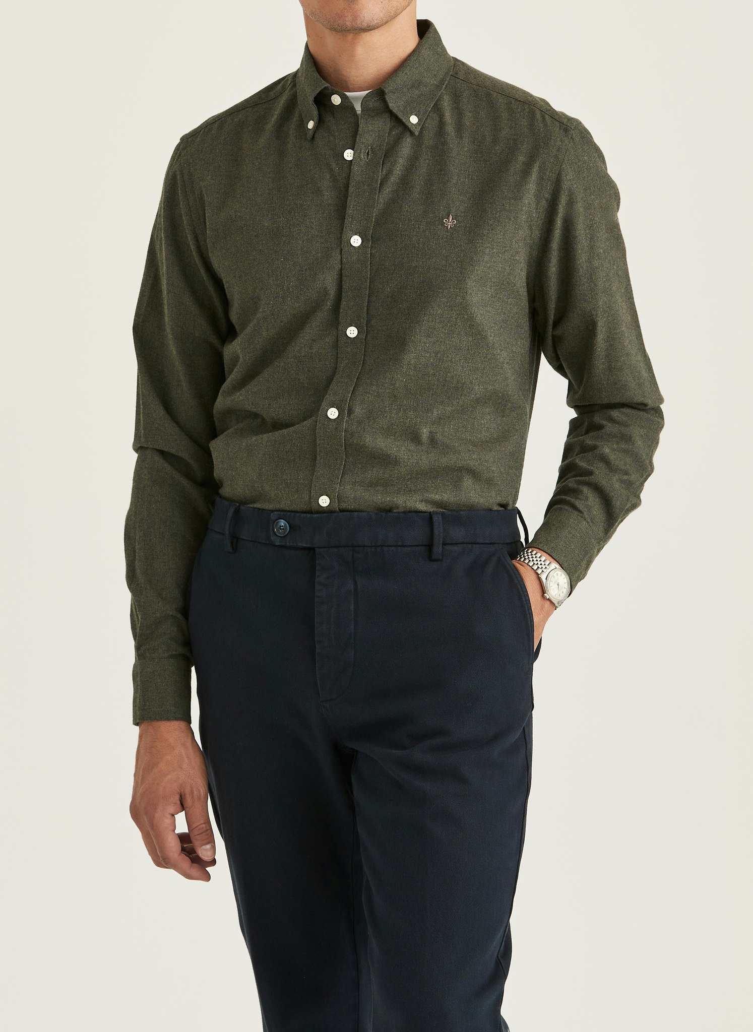 Morris - Watts Flannel Shirt-Slim Fit (Olive)