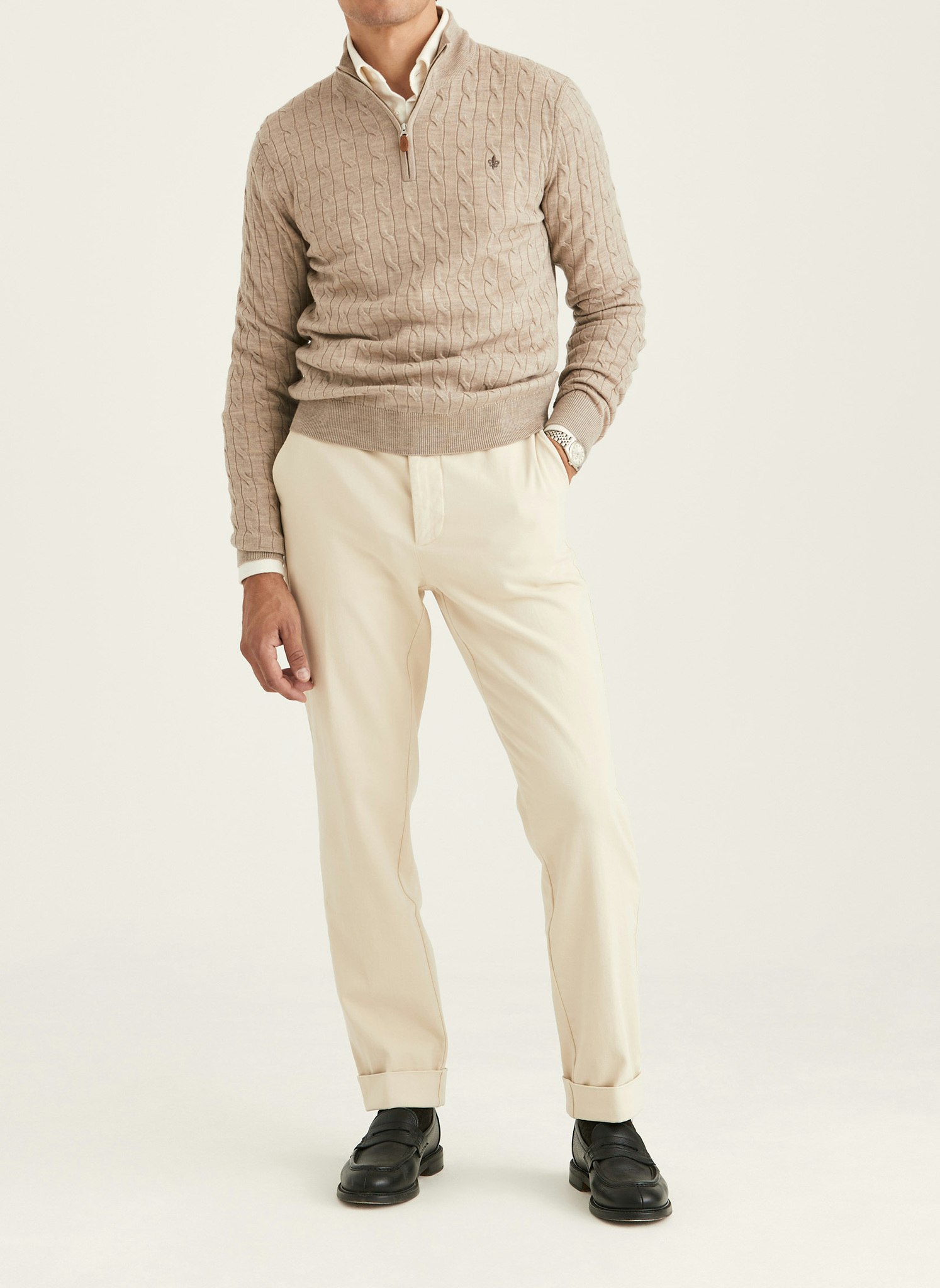 Morris - Merino Cable John Zip (Khaki)