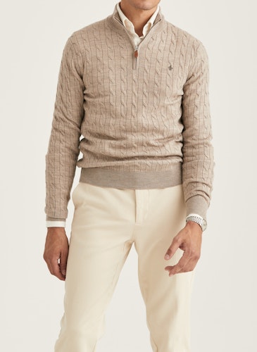 Morris - Merino Cable John Zip (Khaki)