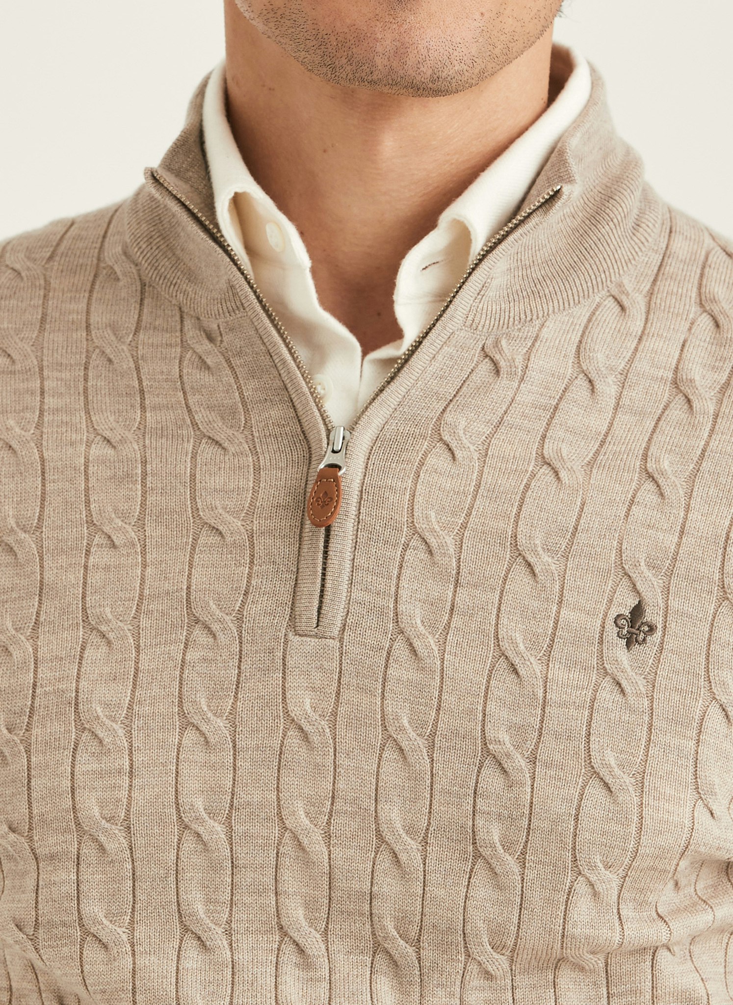 Morris - Merino Cable John Zip (Khaki)