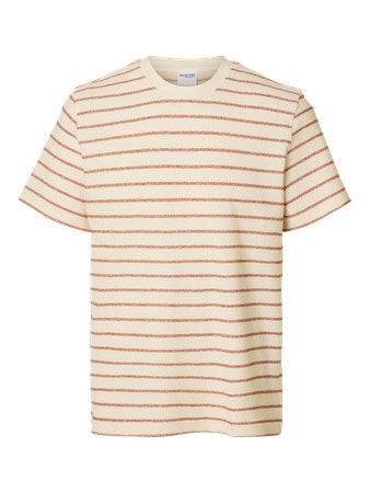 Selected Homme - SLHDJANGO STRIPE SS O-NECK TEE (Offwhite/Red Stripe)