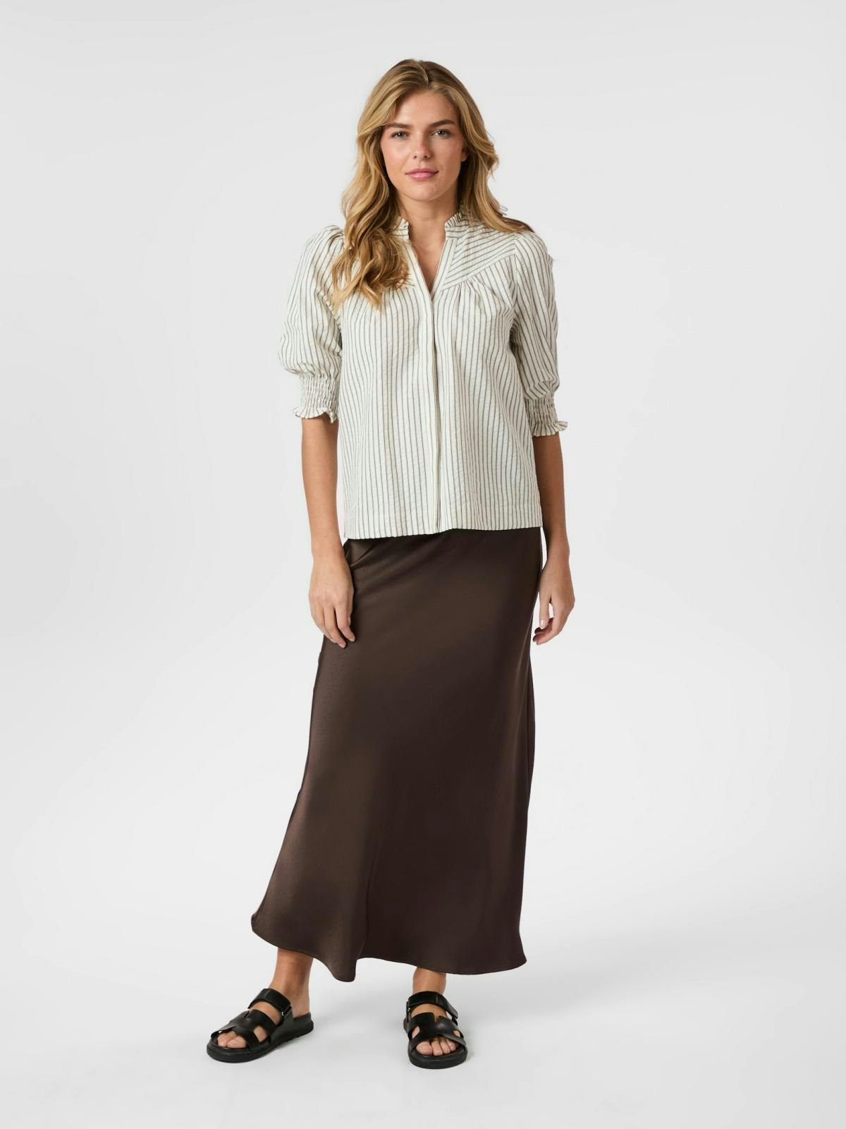 Neo Noir - Diana Crepe Stripe Blouse (Brown)