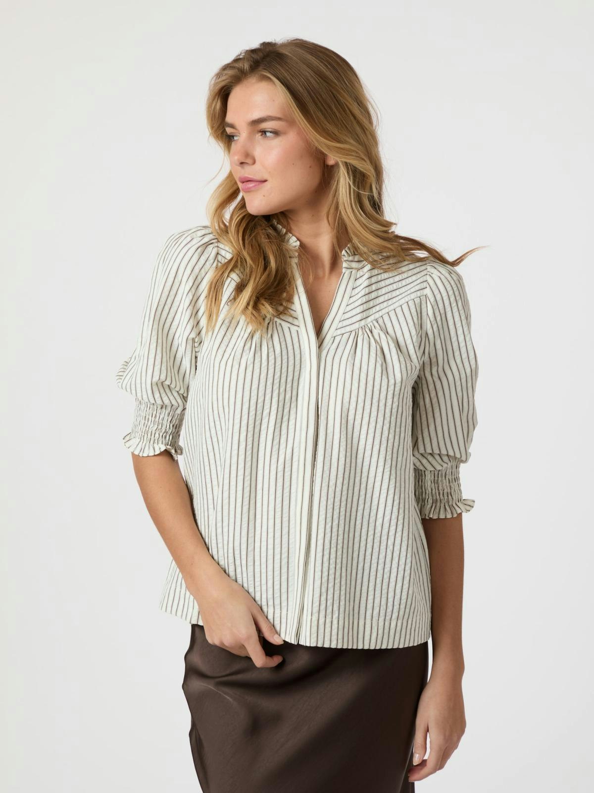 Neo Noir - Diana Crepe Stripe Blouse (Brown)