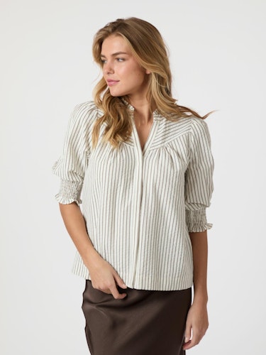 Neo Noir - Diana Crepe Stripe Blouse (Brown)