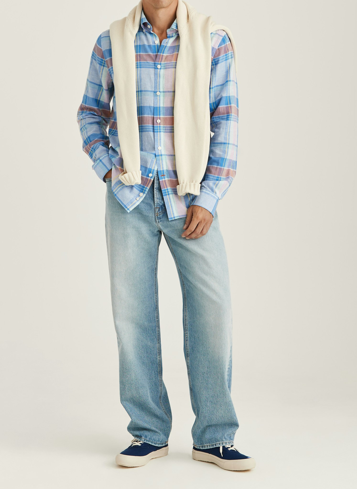 Morris - Happy Linen Check Shirt - Classic Fit (Light Blue)