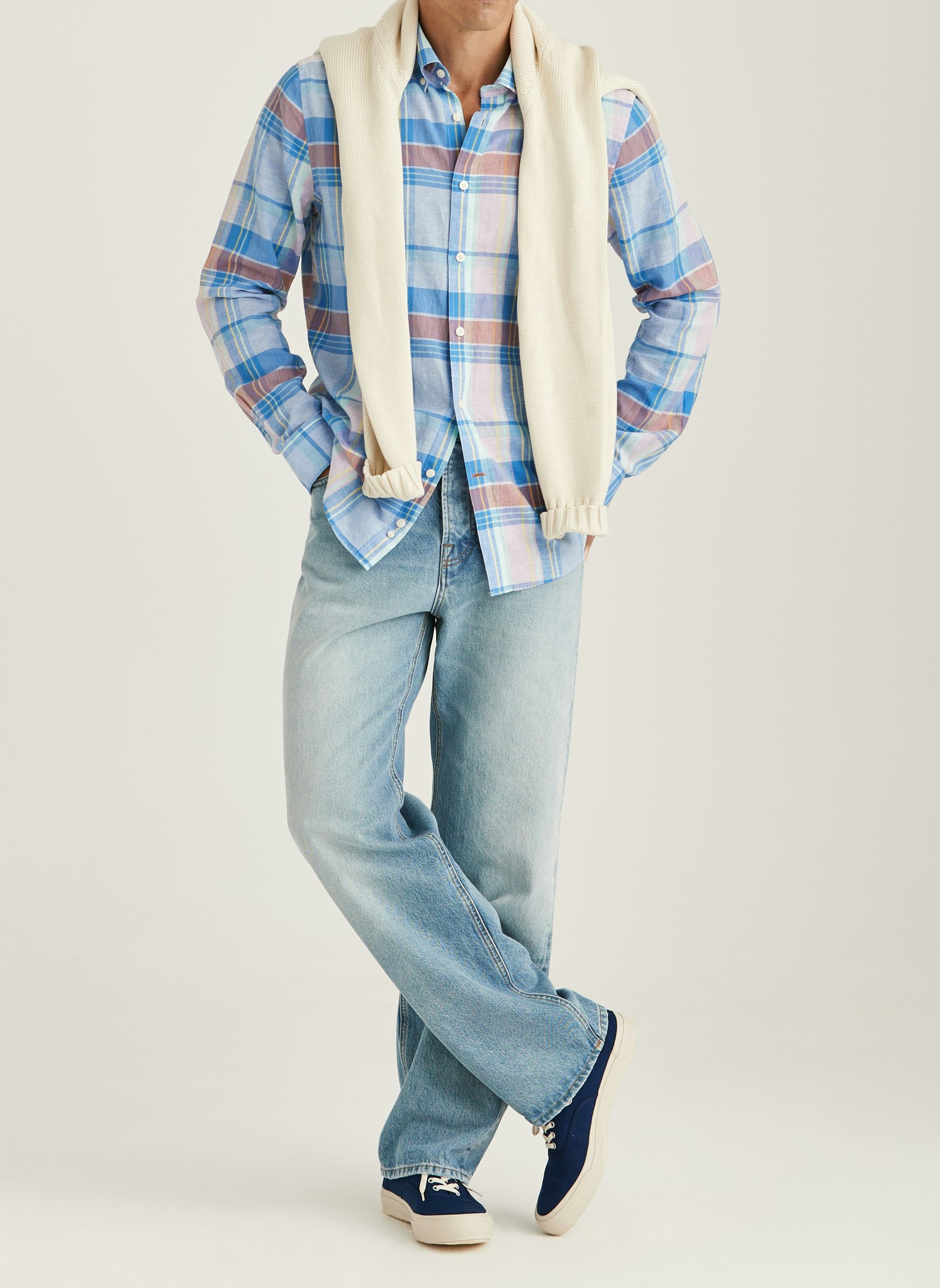 Morris - Happy Linen Check Shirt - Classic Fit (Light Blue)