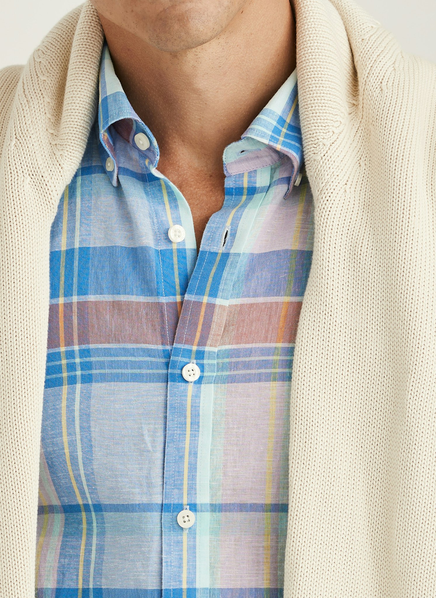 Morris - Happy Linen Check Shirt - Classic Fit (Light Blue)