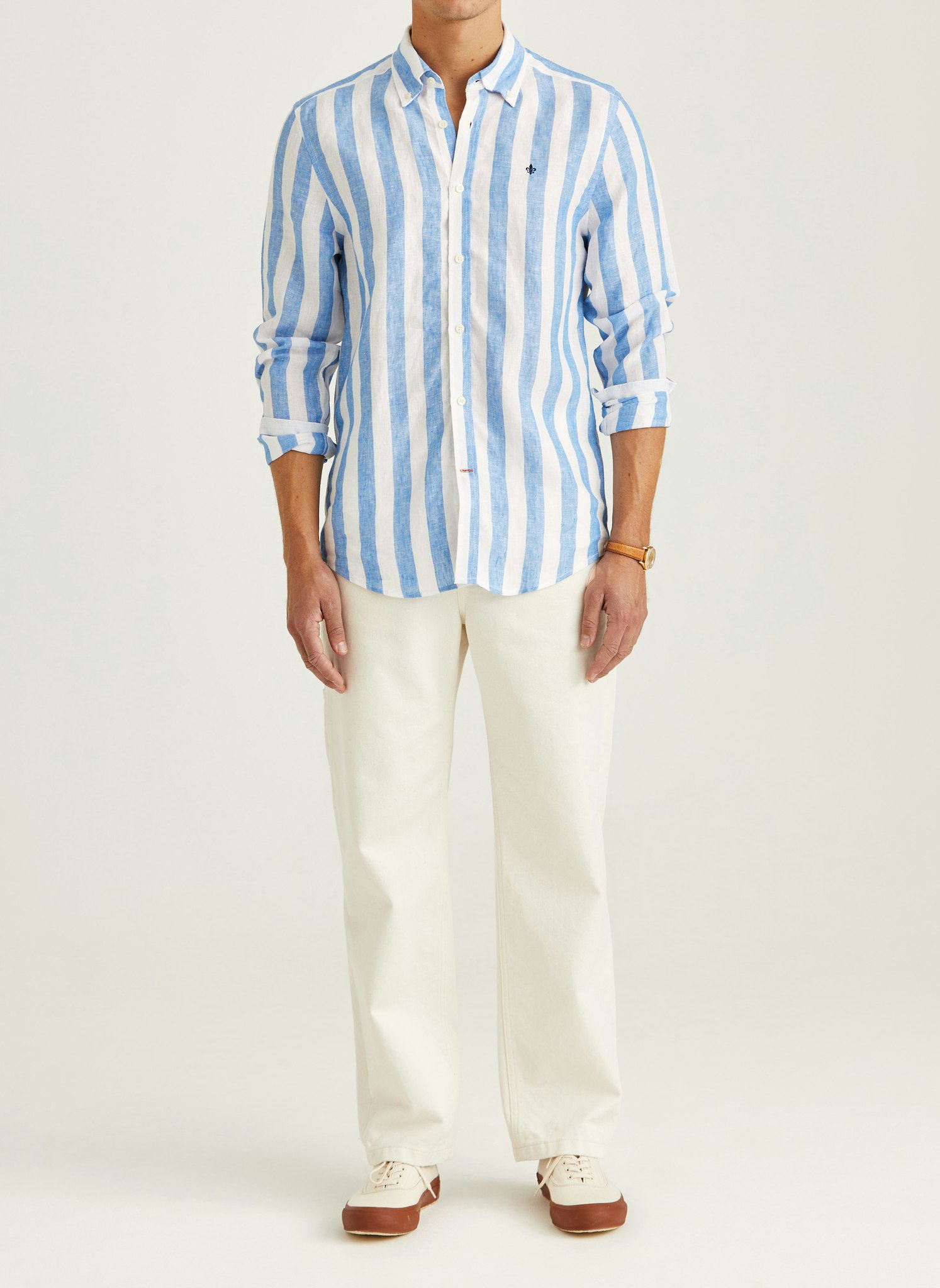 Morris - Douglas Linen Stripe Shirt-Classic Fit (Blue)