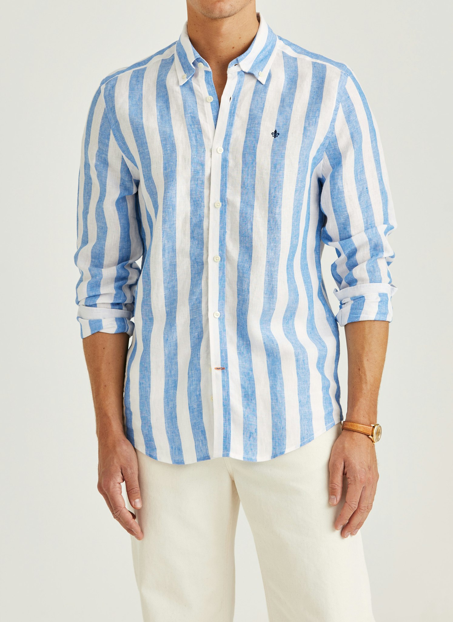 Morris - Douglas Linen Stripe Shirt-Classic Fit (Blue)