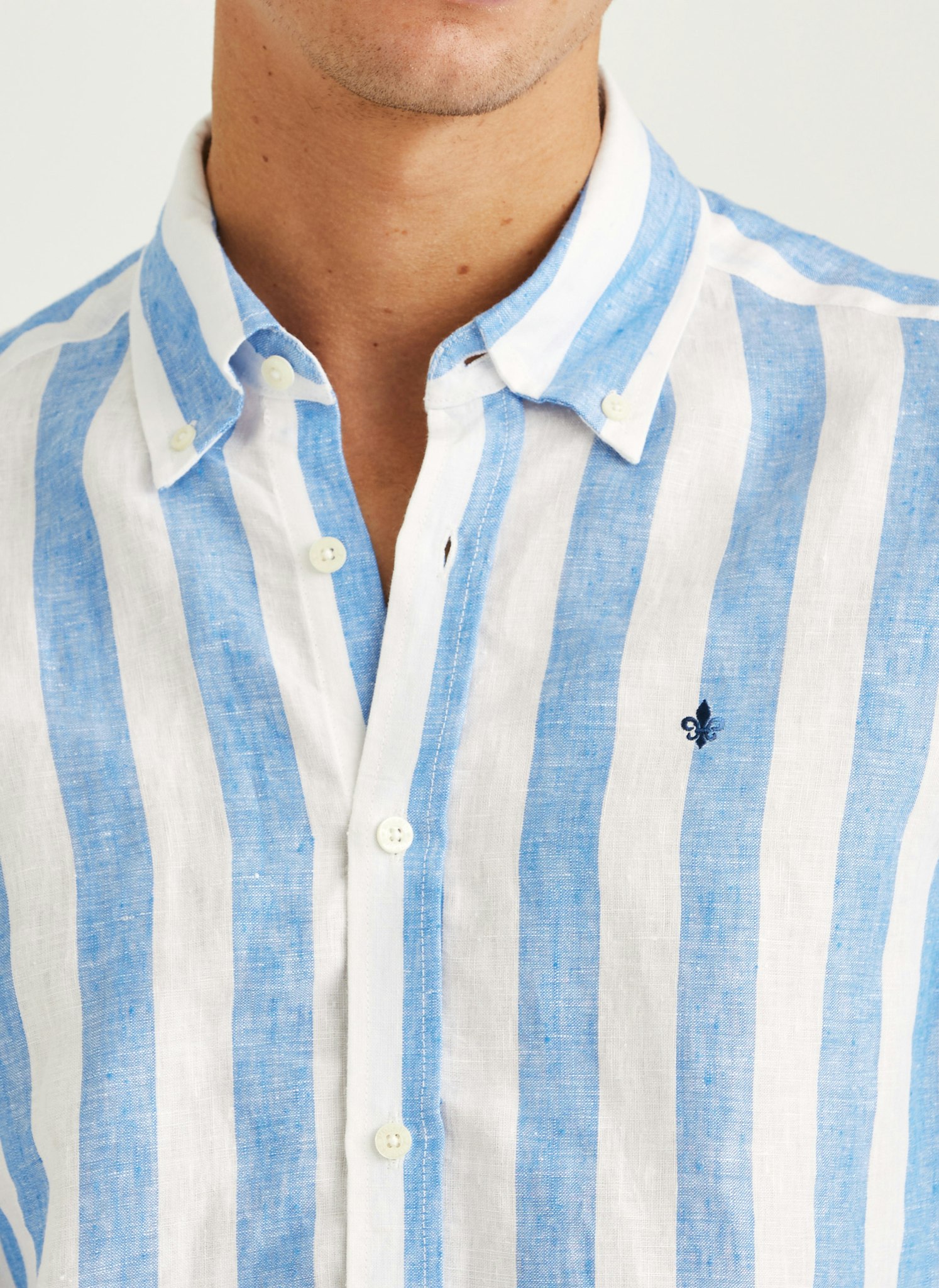 Morris - Douglas Linen Stripe Shirt-Classic Fit (Blue)