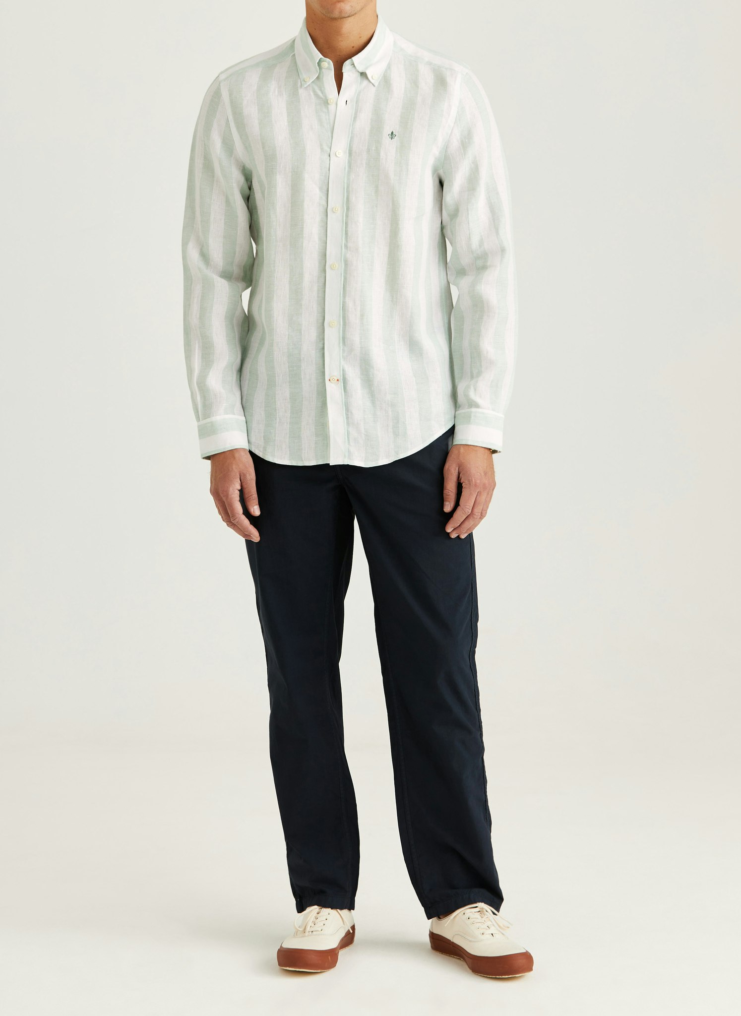 Morris - Douglas Linen Stripe Shirt-Classic Fit (Green)