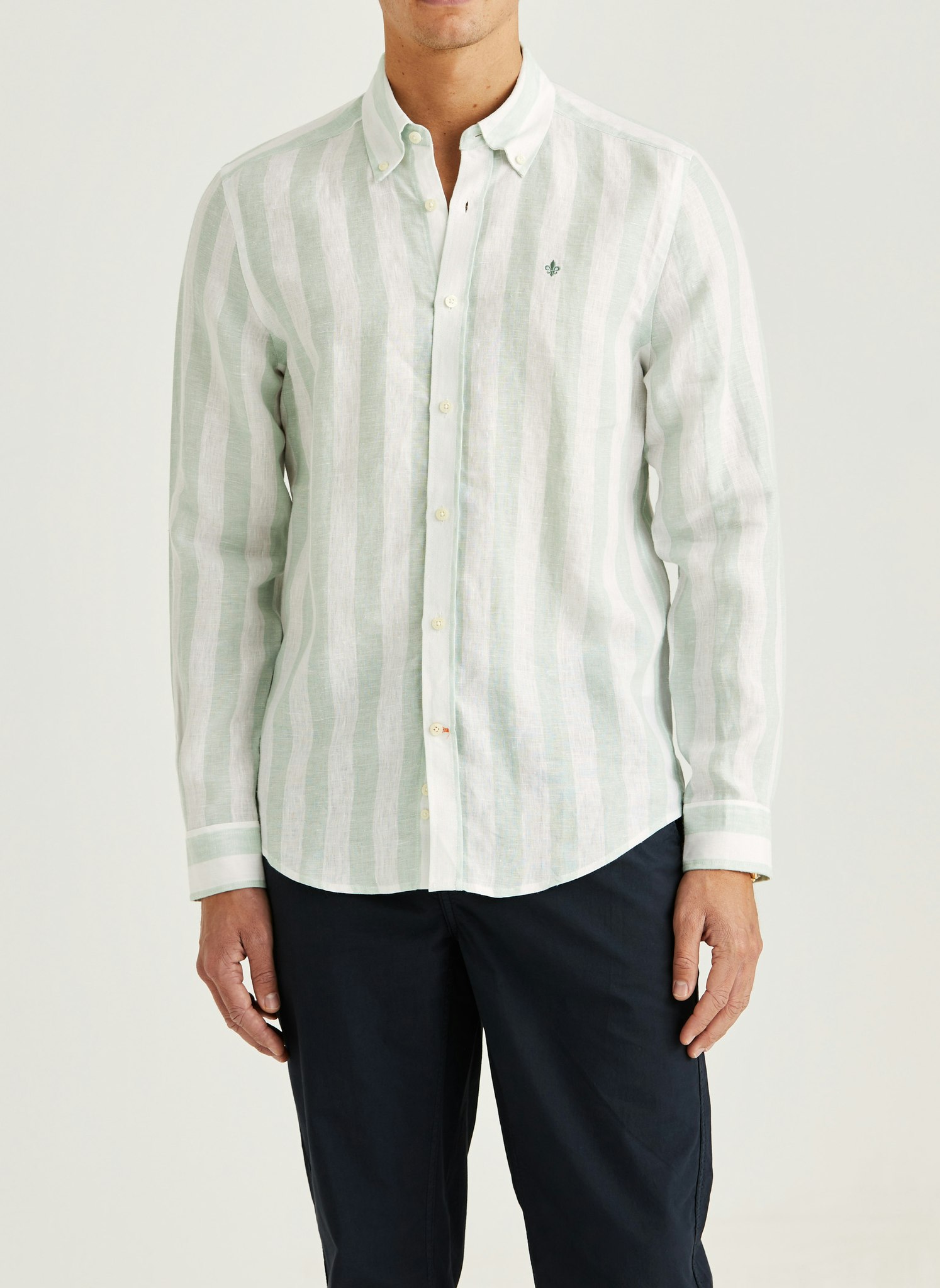 Morris - Douglas Linen Stripe Shirt-Classic Fit (Green)