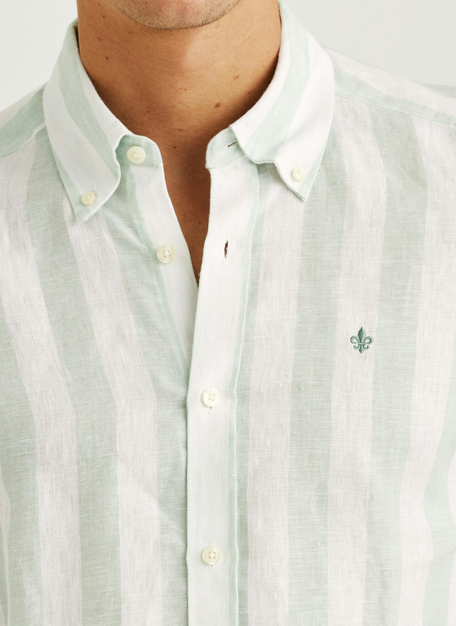 Morris - Douglas Linen Stripe Shirt-Classic Fit (Green)