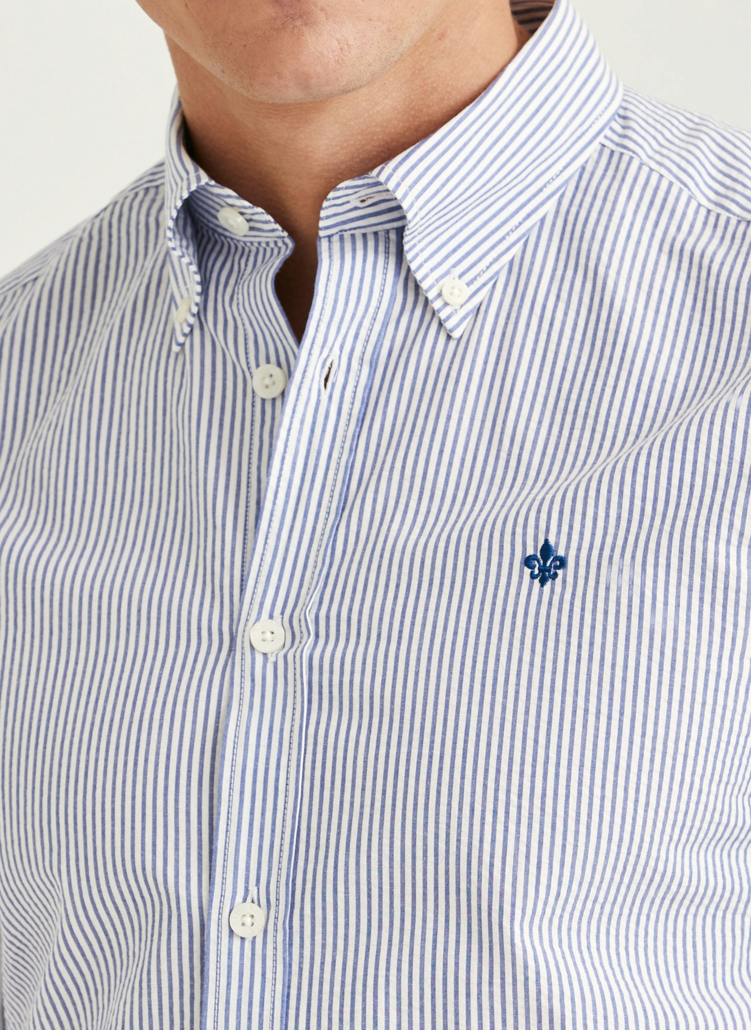 Morris - Seersucker Shirt-Slim Fit (Old Blue)