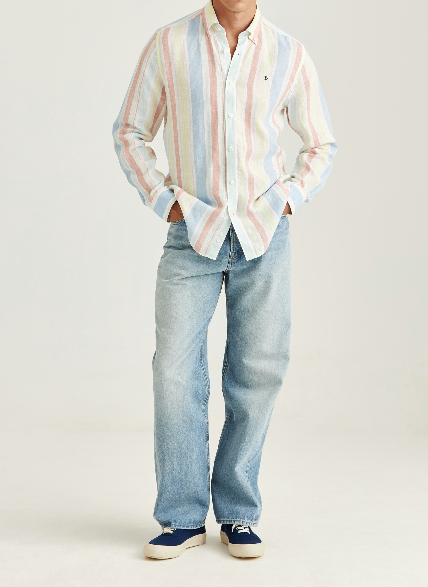 Morris - Happy Linen Stripe Shirt - Classic Fit (Yellow)