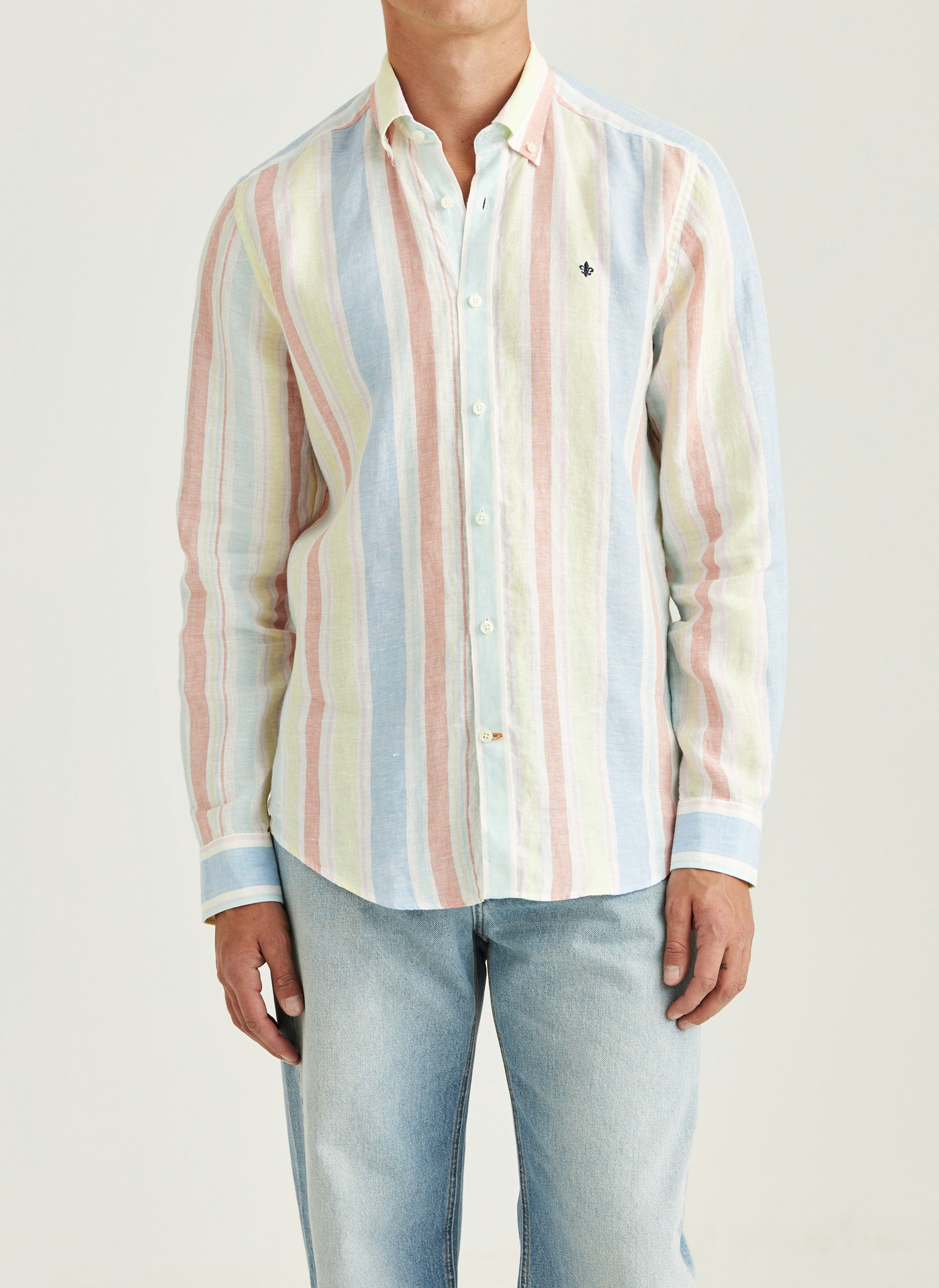 Morris - Happy Linen Stripe Shirt - Classic Fit (Yellow)