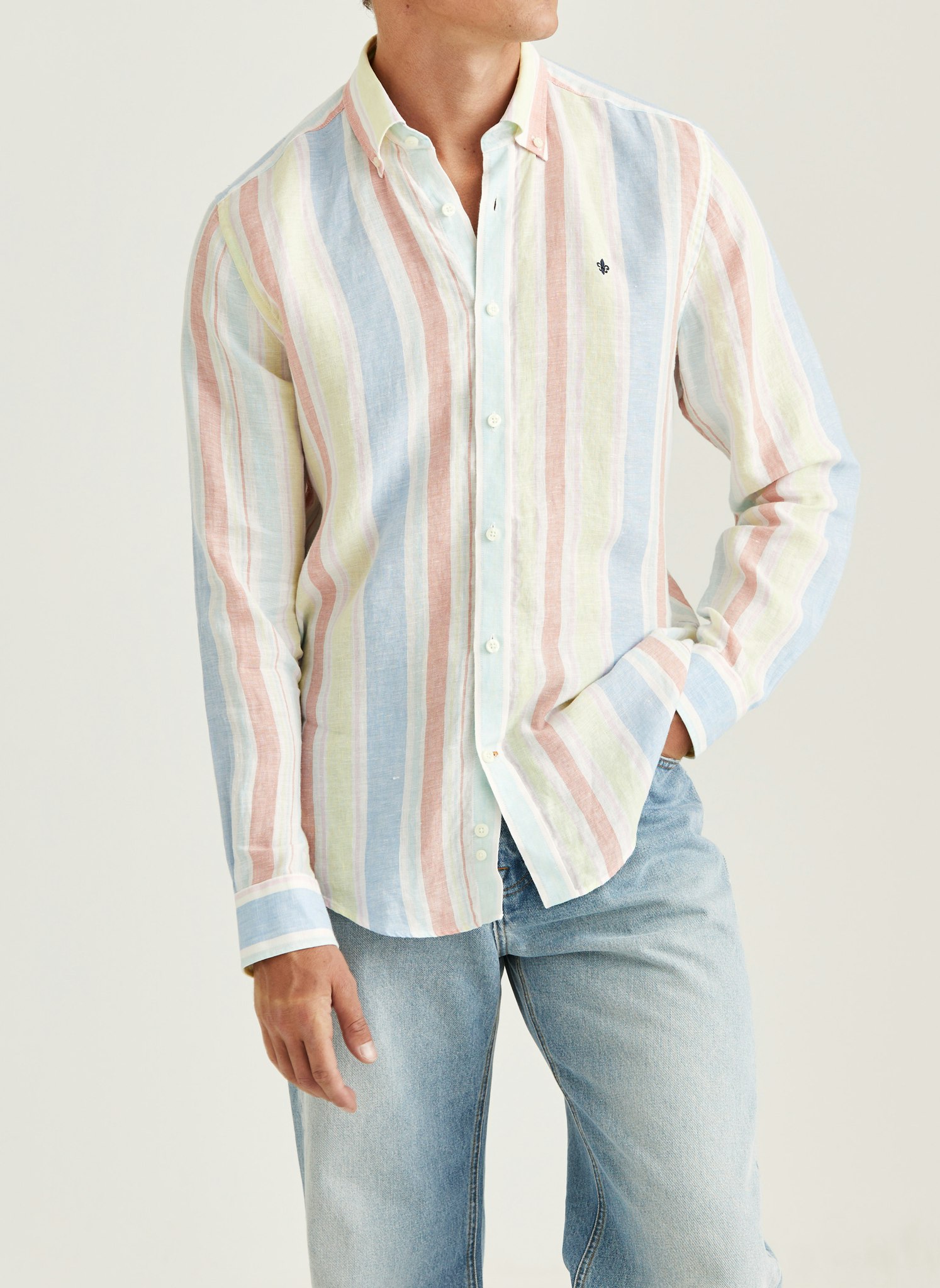 Morris - Happy Linen Stripe Shirt - Classic Fit (Yellow)