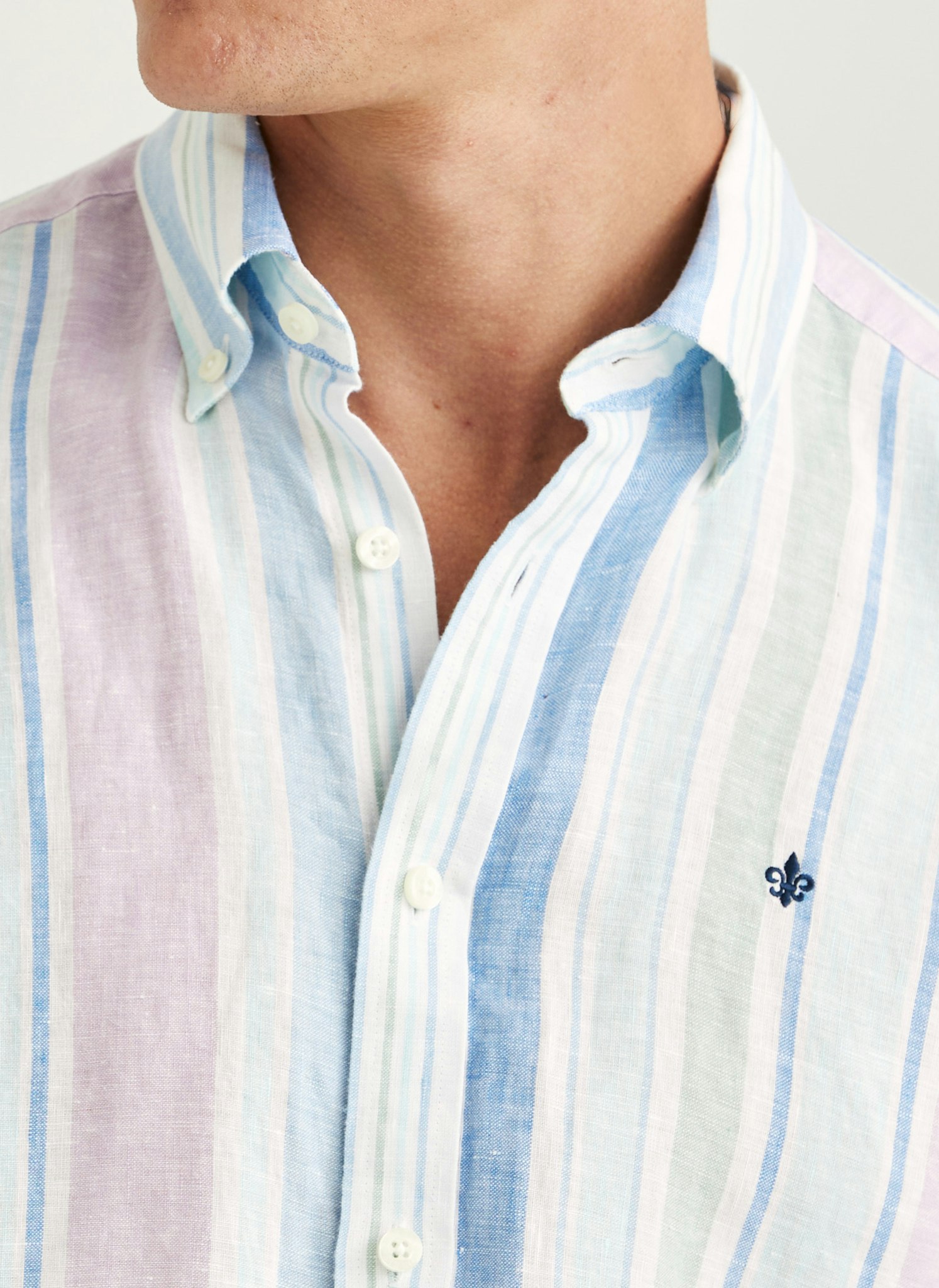 Morris - Happy Linen Stripe Shirt - Classic Fit (Turquoise)