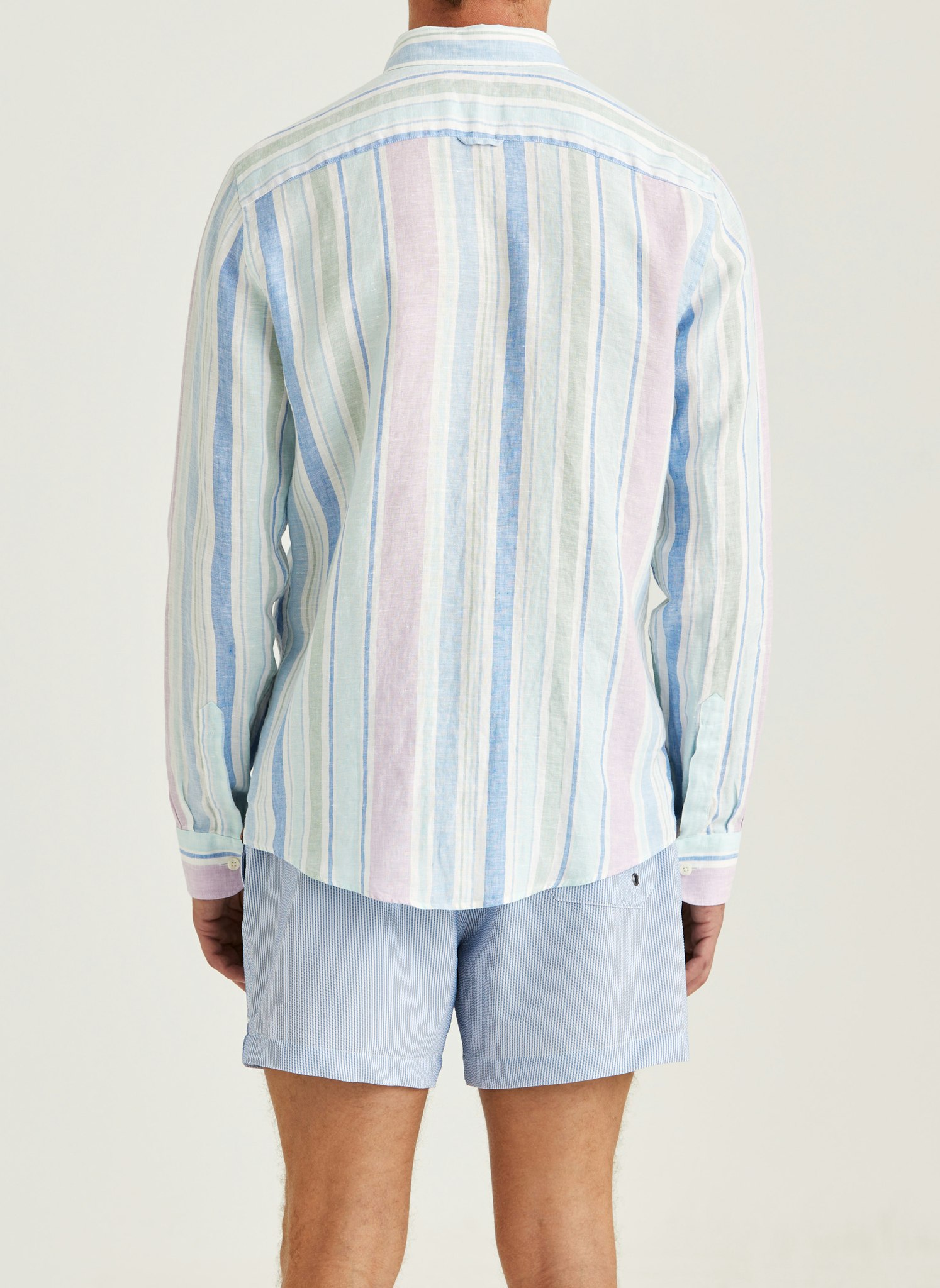 Morris - Happy Linen Stripe Shirt - Classic Fit (Turquoise)