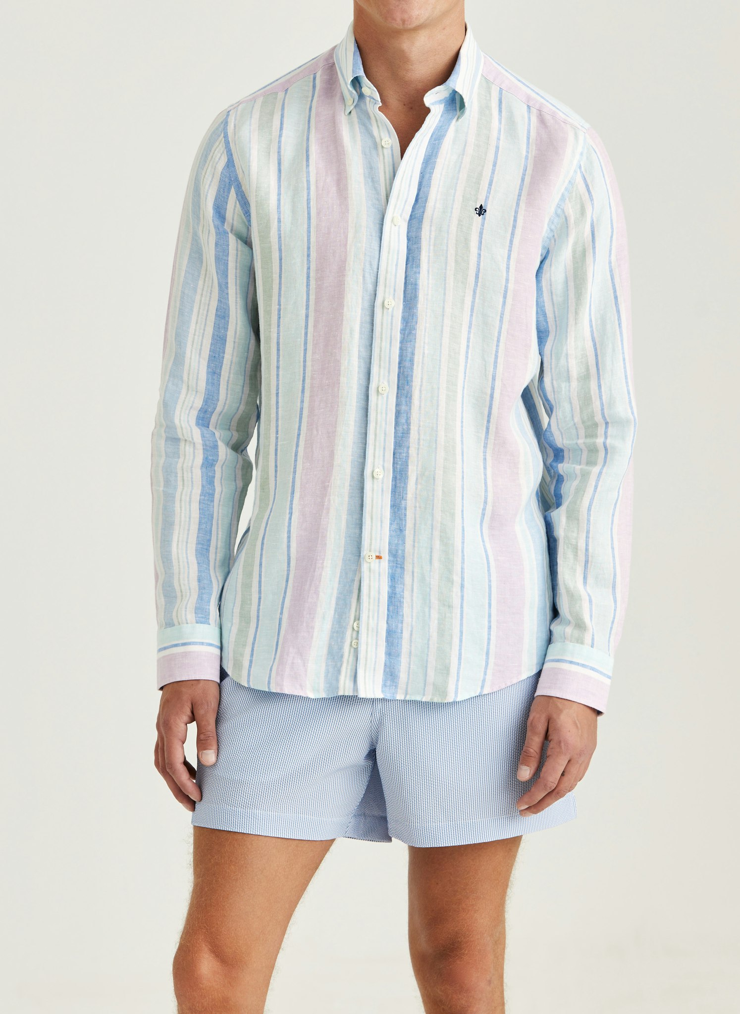 Morris - Happy Linen Stripe Shirt - Classic Fit (Turquoise)
