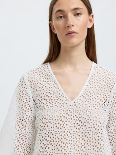 Selected Femme - SLFLAERKE 3/4 CROPPED BRODERI ANG TOP (White)