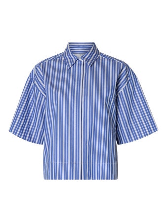 Selected Femme - SLFFIA 2/4 CROPPED STRIPED SHIRT (Blue)