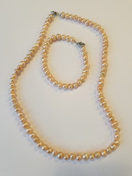 Pärlor - Set med Halsband & Armband - Rosa