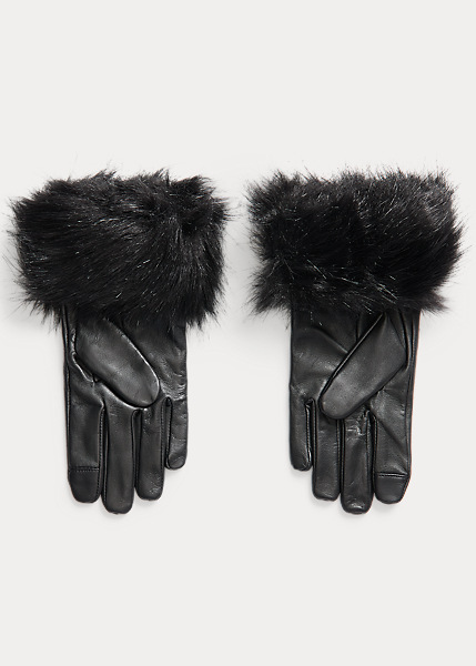 Ralph Lauren - Faux fur trim sheepskin tech gloves black - 999:-