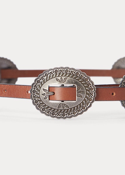 Ralph Lauren - Leather Concho Skinny Belt - Cuoio - Märkesbutiken