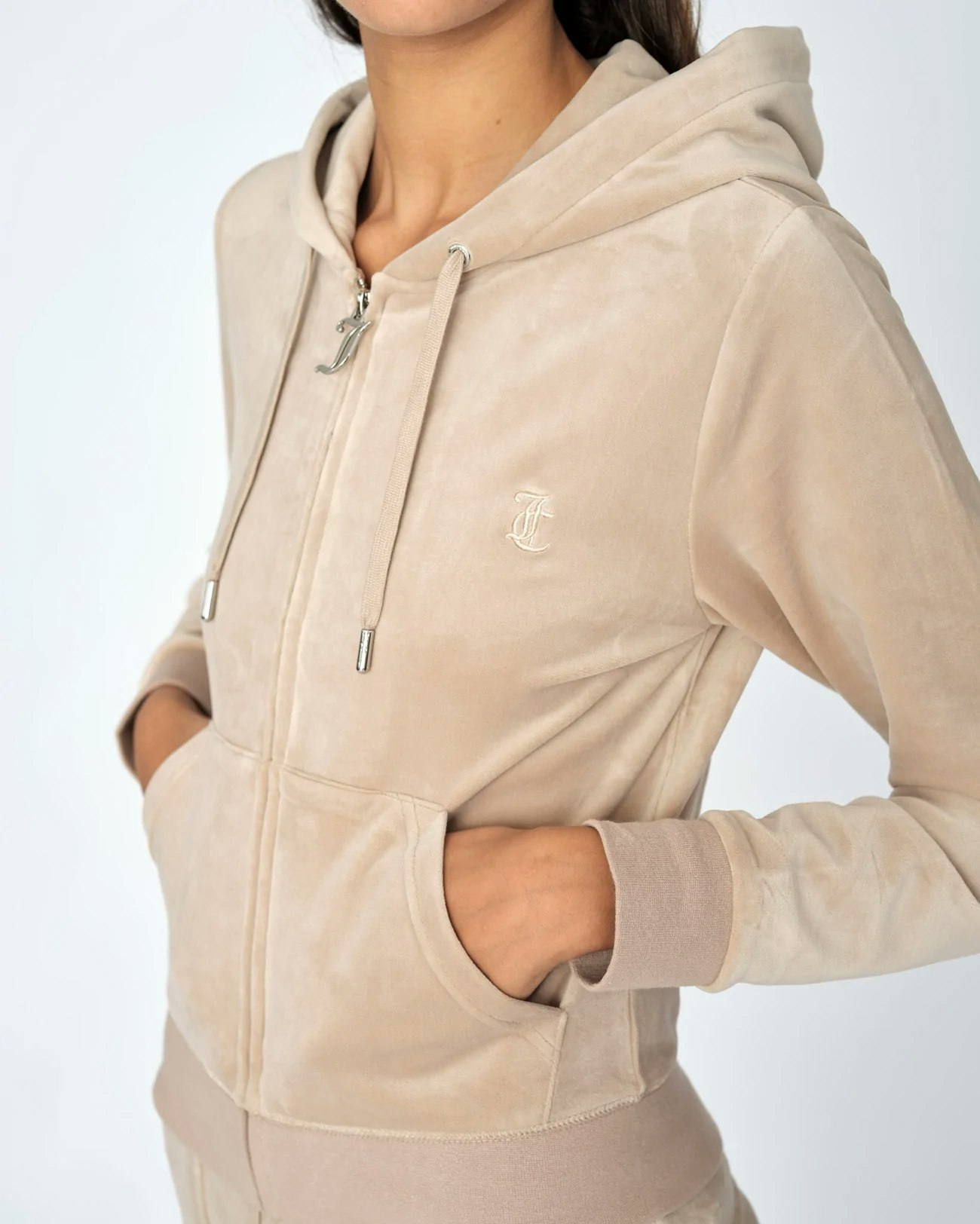 Juicy Couture - Classic Velour Robertson Zip Hoodie - Warm Taupe