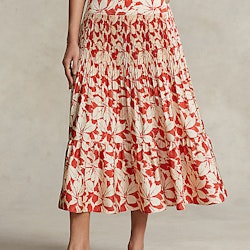 Ralph Lauren - Print Satin Pleated A-Line Midi Skirt