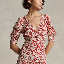 Ralph Lauren - Floral Mutton-Sleeve Godet Crepe Dress