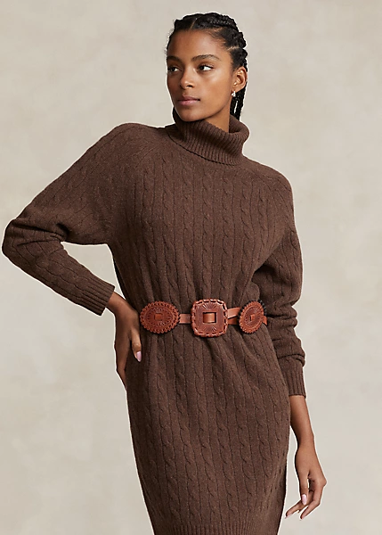 Polo Ralph Lauren - Cable Wool-Cashmere Roll Neck Dress - Brown melange