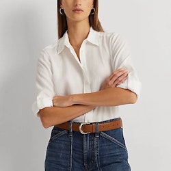 Ralph Lauren Lauren - Linen Roll Tab-Sleeve Shirt - White
