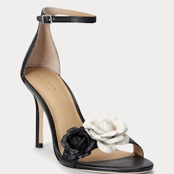 Ralph Lauren - Lauren - Allie Floral-Trim Nappa Leather Sandal - Black/Soft White