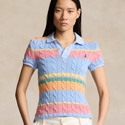 Polo Ralph Lauren - Slim Fit Cable-Knit Polo Shirt - Light Blue Multi