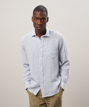 Hartford - White & Blue striped oxford linen shirt - Paul