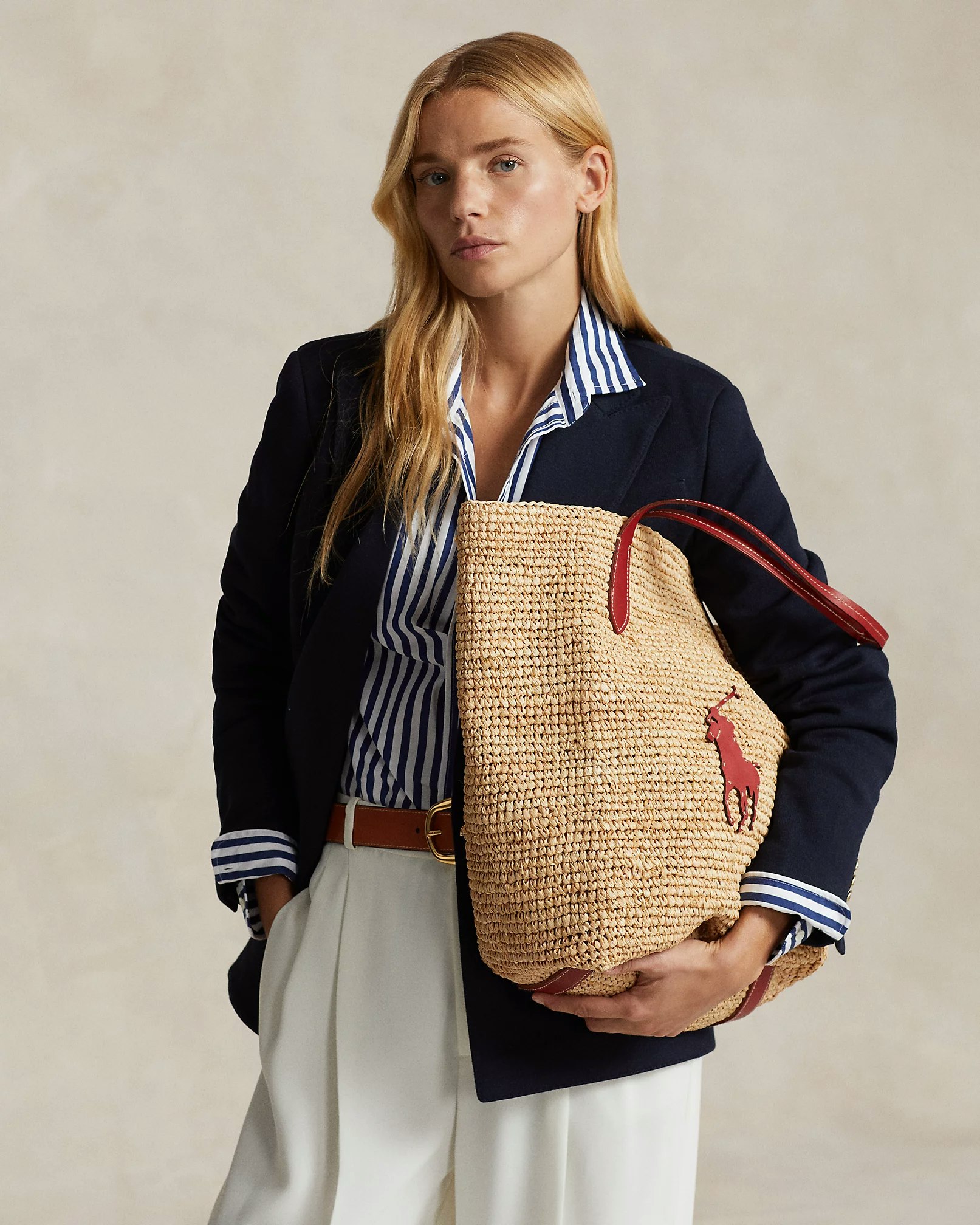 Polo Ralph Lauren - Big Pony Raffia Large Tote - Natural/Red